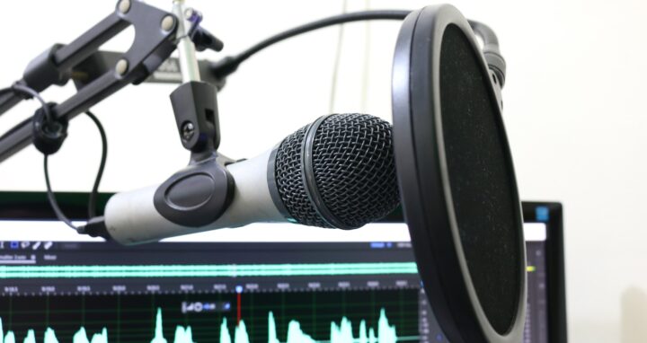 Photo of a podcast microphone