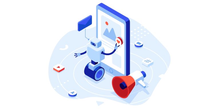 Artificial,Intelligence,In,Social,Media,Isometric,Concept,Vector,Illustration.,Artificial